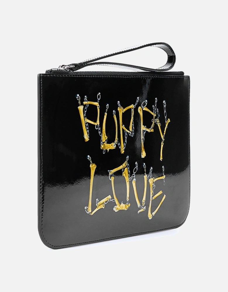 Puppy Love Wristlet Black Patent Clutch Bag