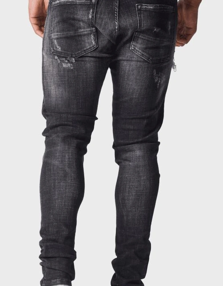 LAT 976 Slim Fit Black Ripped Wash Jeans