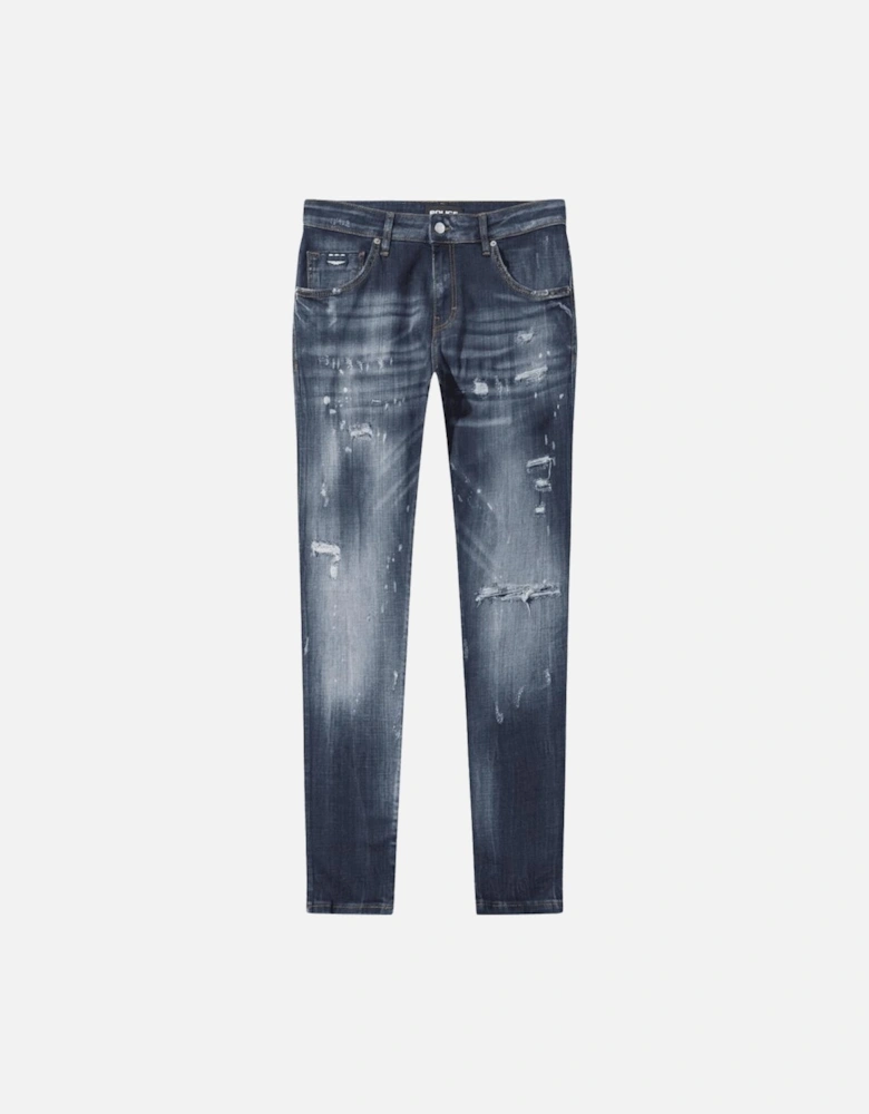 LAT 977 Slim Fit Dark Blue Ripped Wash Jeans