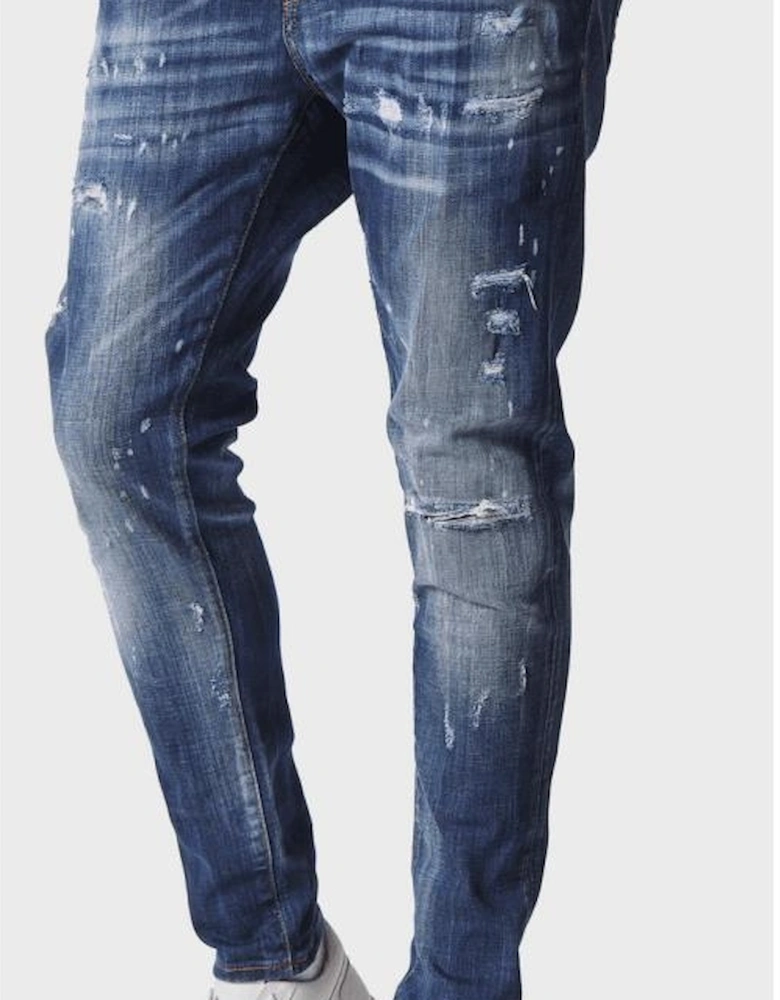 LAT 977 Slim Fit Dark Blue Ripped Wash Jeans