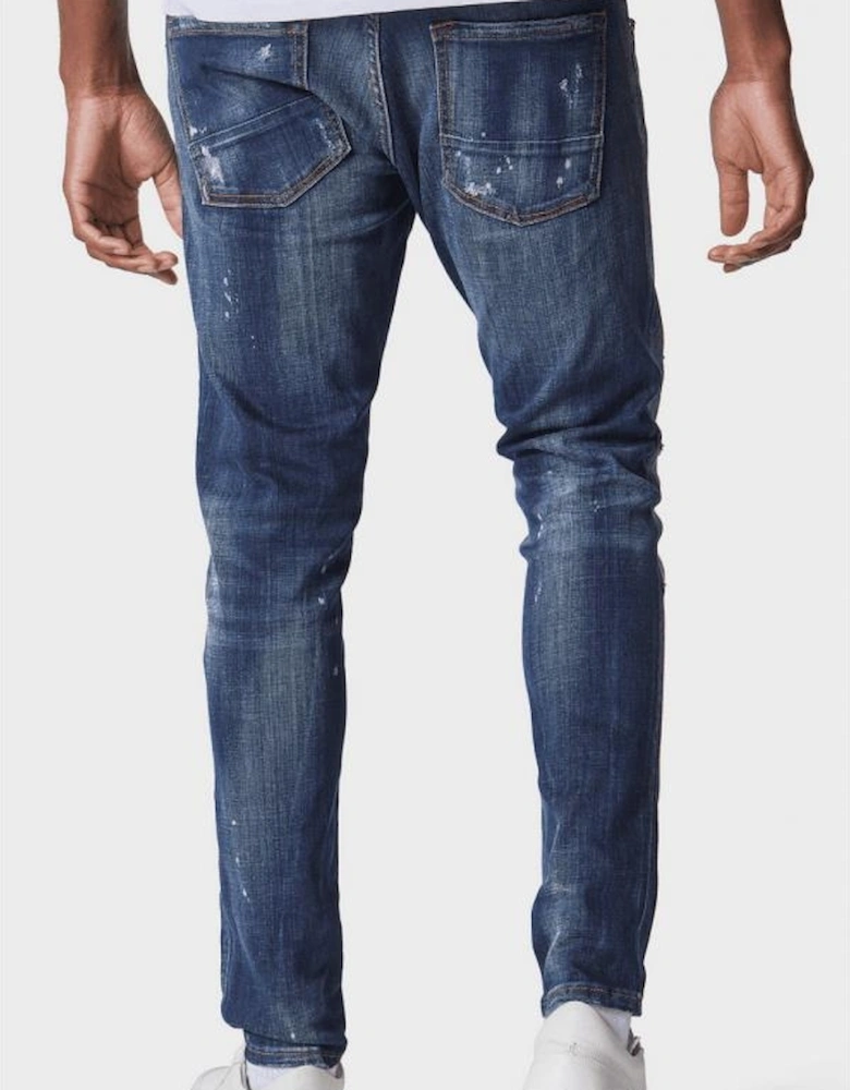 LAT 977 Slim Fit Dark Blue Ripped Wash Jeans
