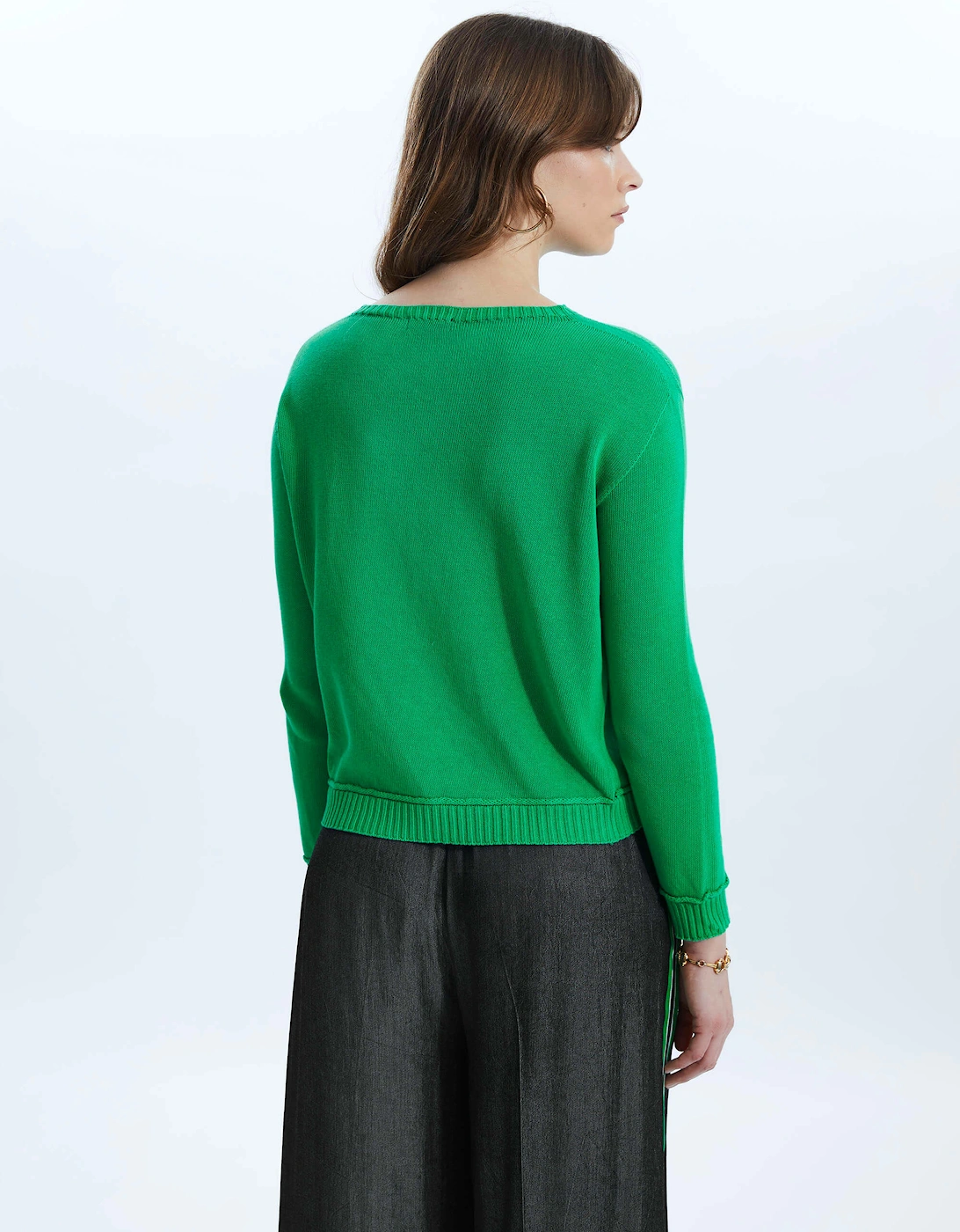 Scoop Neck Piped Edge Knit Green