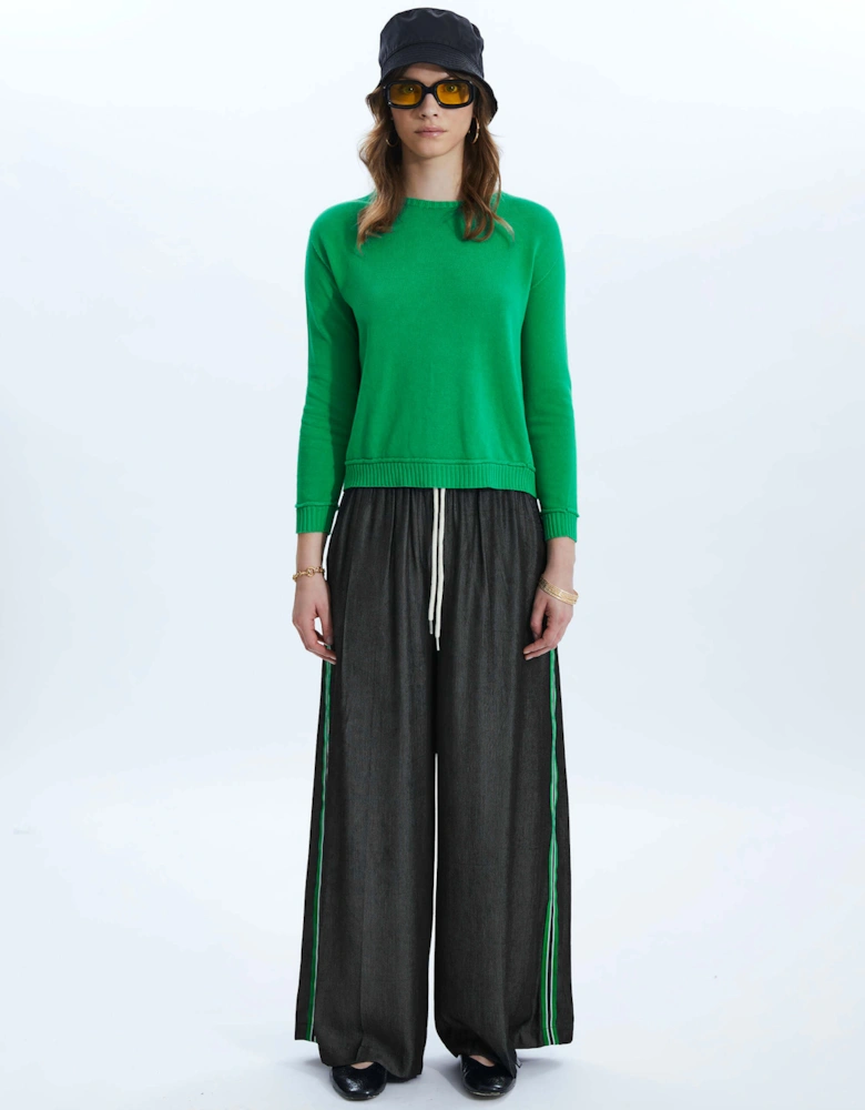 Scoop Neck Piped Edge Knit Green