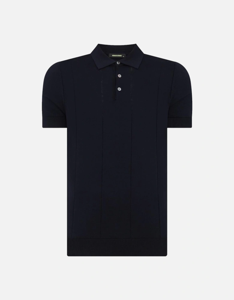 Ribbed Knitted Polo Shirt 78 Navy