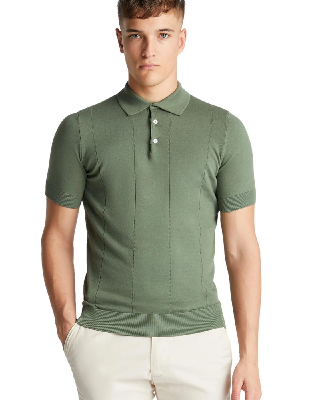 Ribbed Knitted Polo Shirt 36 Green