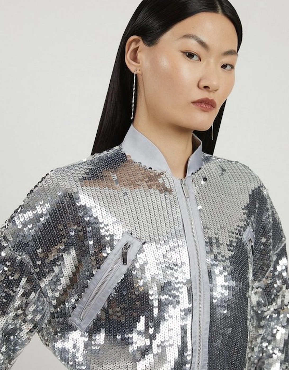 Sequin Woven Bomber Jacket