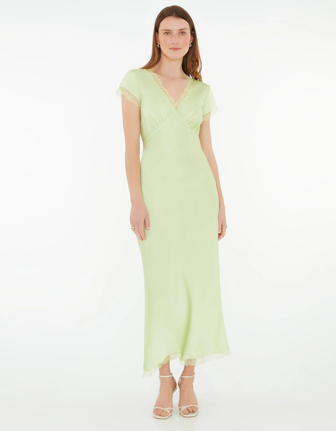 Woolf Sleeved Slip Dress in Green, 7 of 6