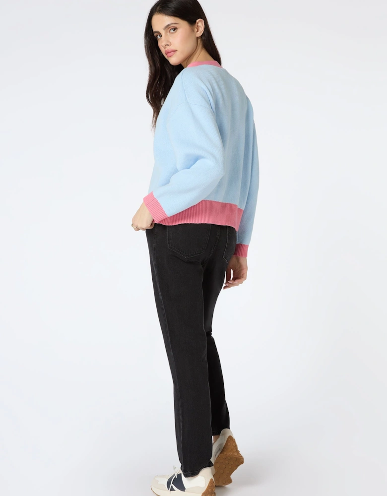 Kayla Knit Cardigan in Blue and Pink