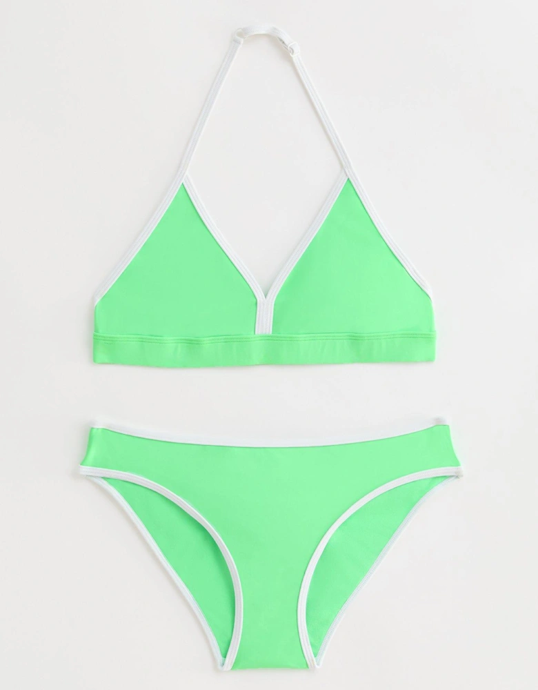 Girls Green Contrast Triangle Bikini Set