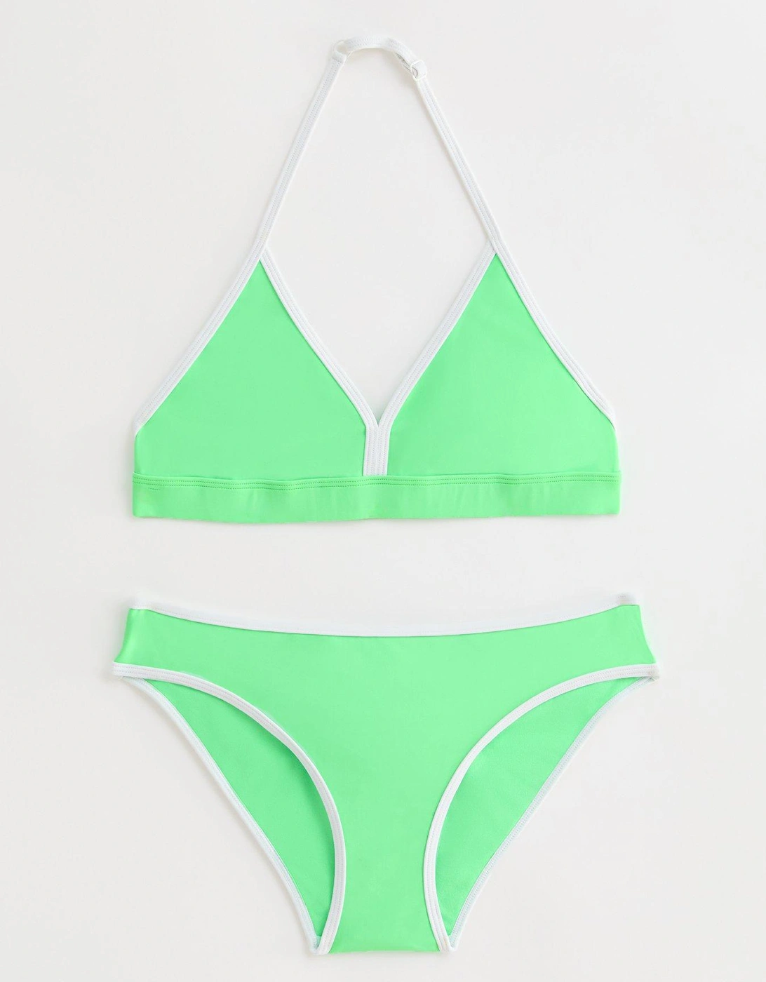 Girls Green Contrast Triangle Bikini Set, 2 of 1