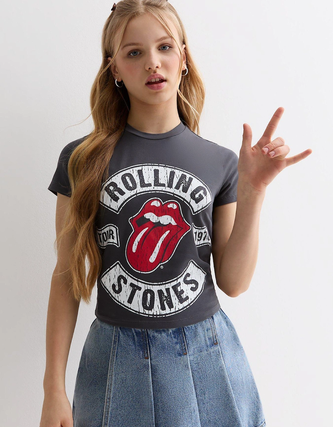 Girls Dark Grey Rolling Stones Logo T-Shirt, 2 of 1