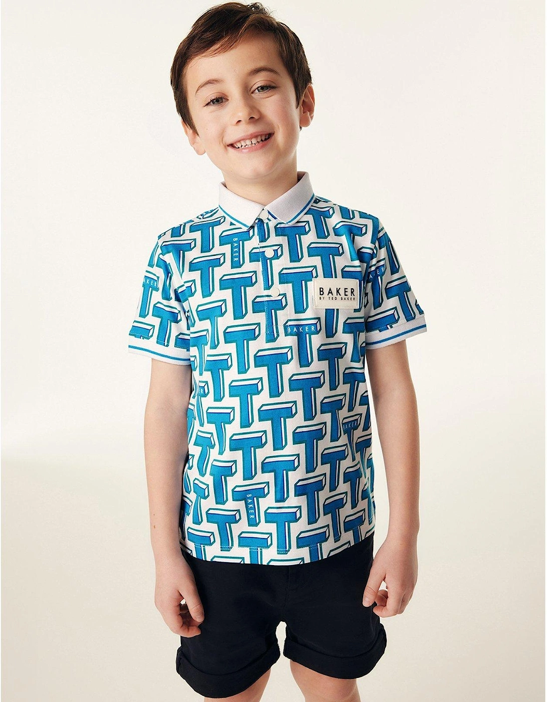 Boys Blue T All Over Print Polo Shirt, 2 of 1