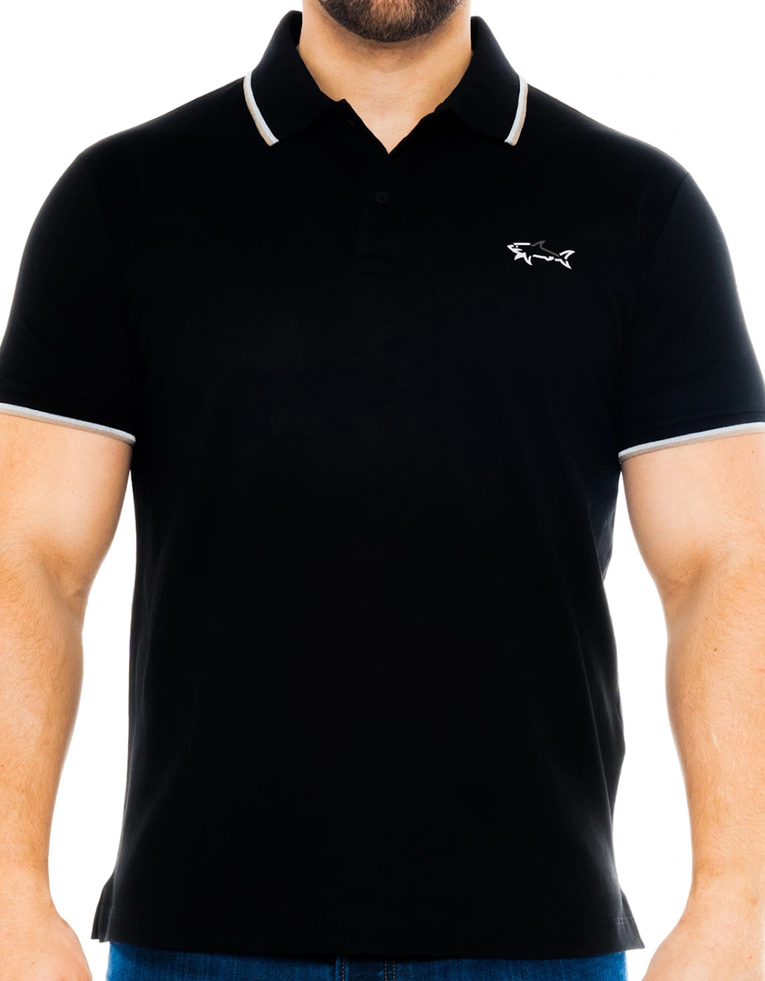 Mens Tipped Collar Reflex Polo Shirt (Black), 8 of 7