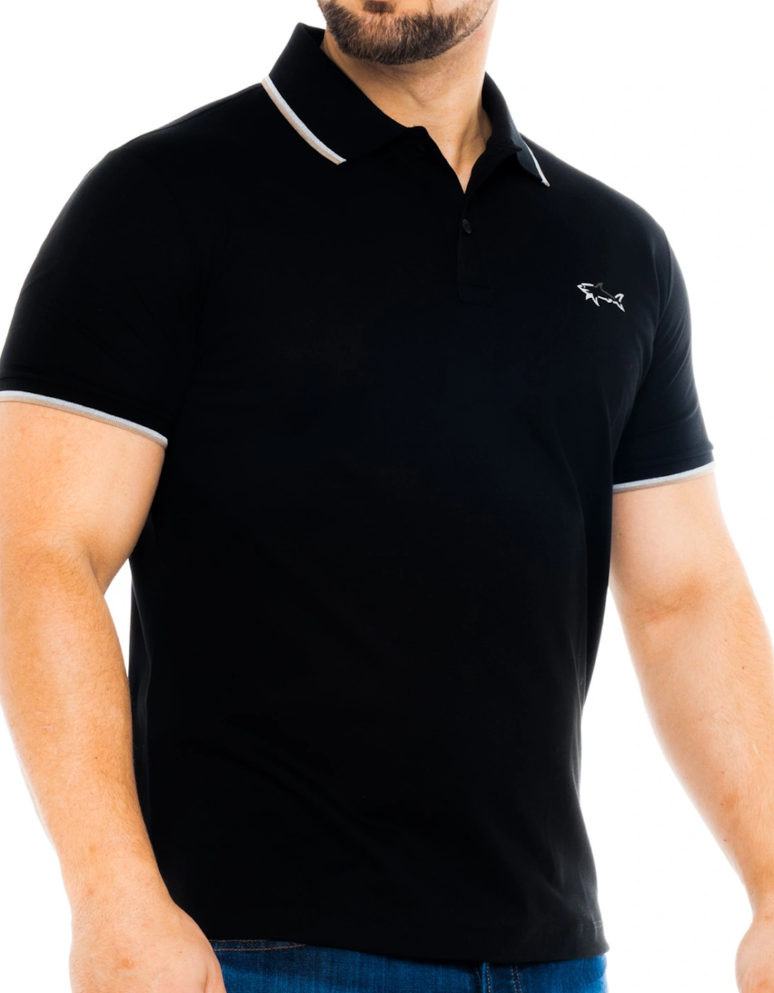 Mens Tipped Collar Reflex Polo Shirt (Black)