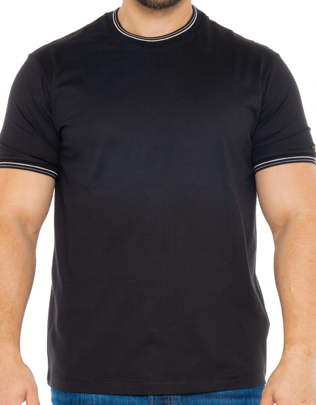 Mens Tipped Neck T-Shirt (Black), 8 of 7