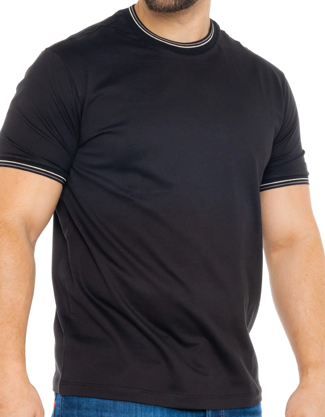 Mens Tipped Neck T-Shirt (Black)