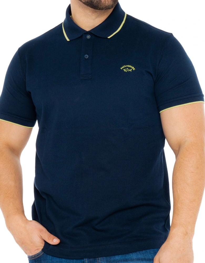 Mens Tipped Collar Polo Shirt (Navy)