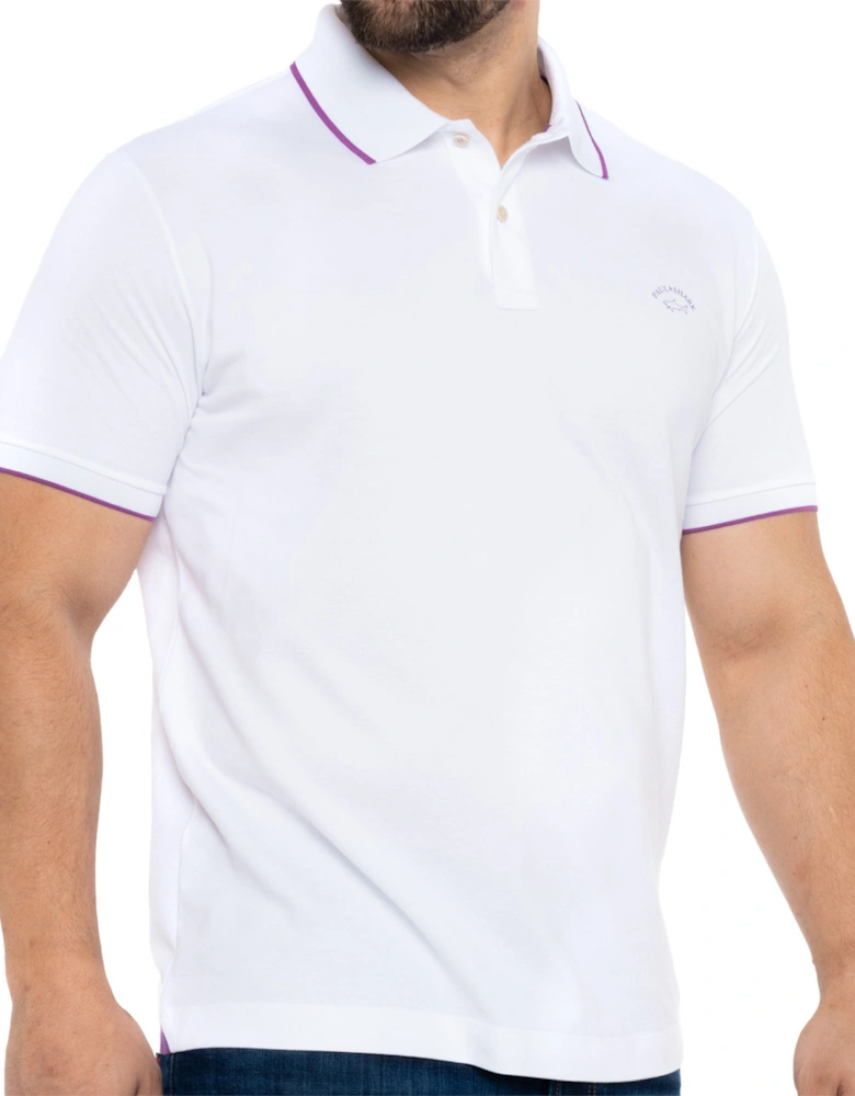 Mens Tipped Collar Polo Shirt (White)