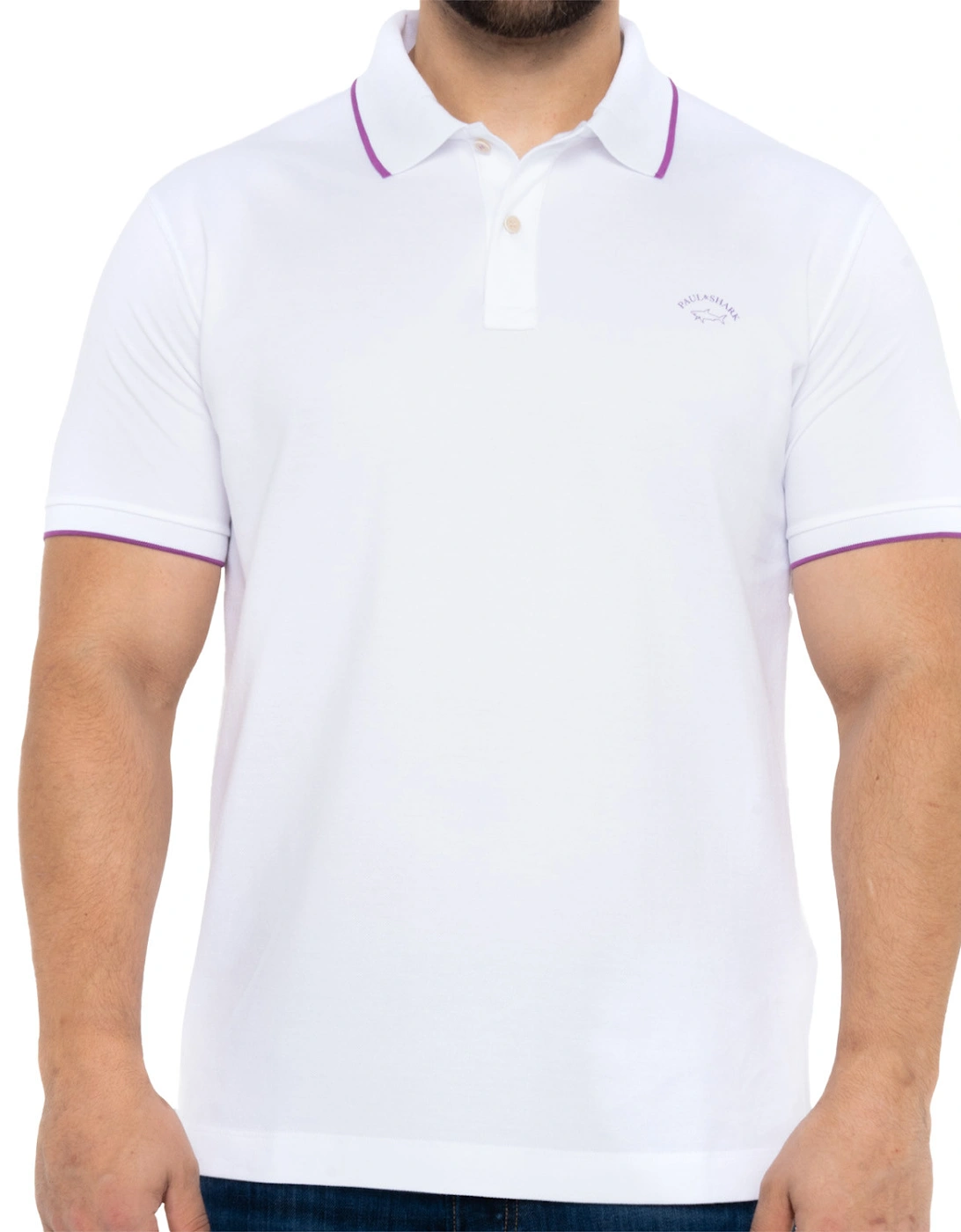 Mens Tipped Collar Polo Shirt (White), 8 of 7