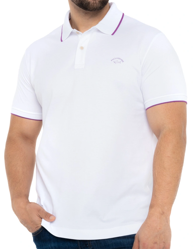 Mens Tipped Collar Polo Shirt (White)