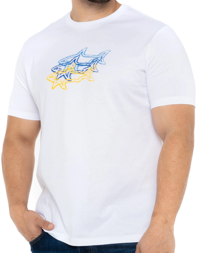 Mens Triple Shark Print T-Shirt (White)