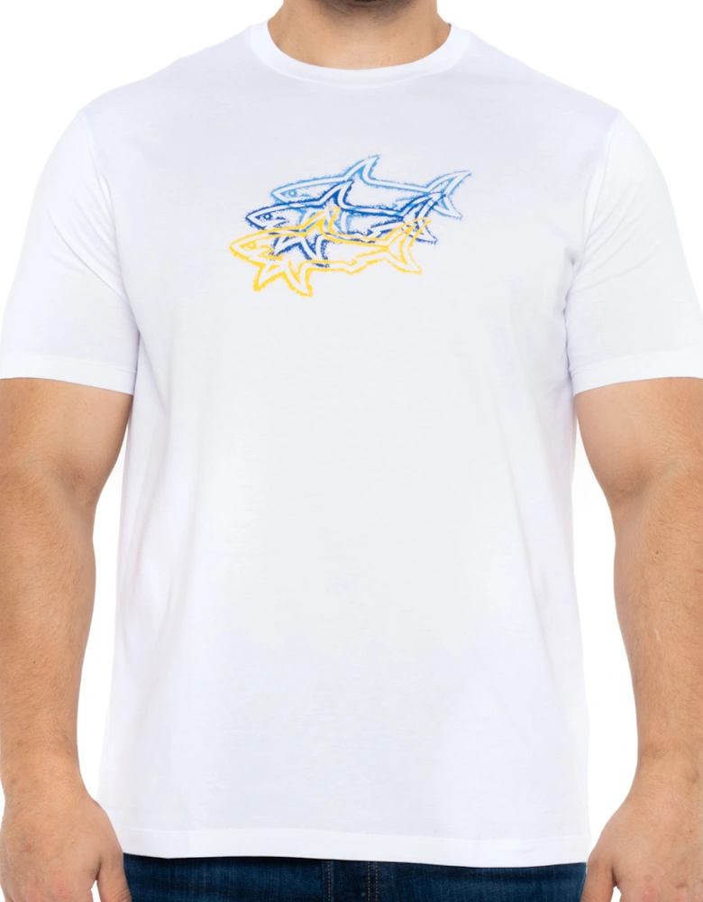 Mens Triple Shark Print T-Shirt (White)