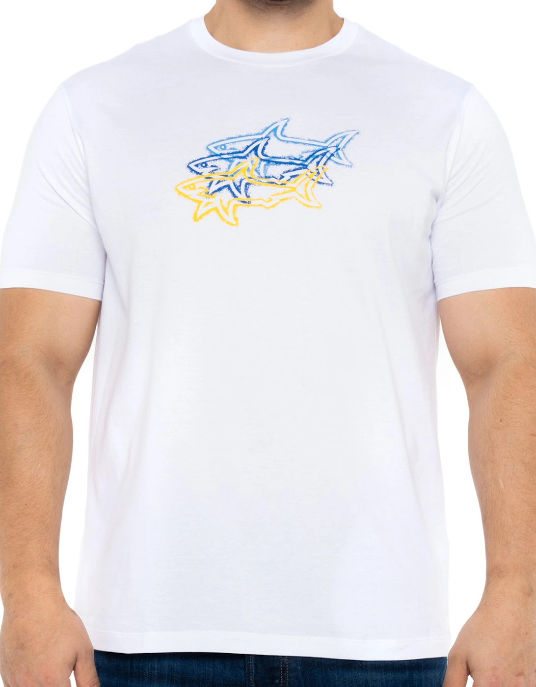 Mens Triple Shark Print T-Shirt (White), 8 of 7