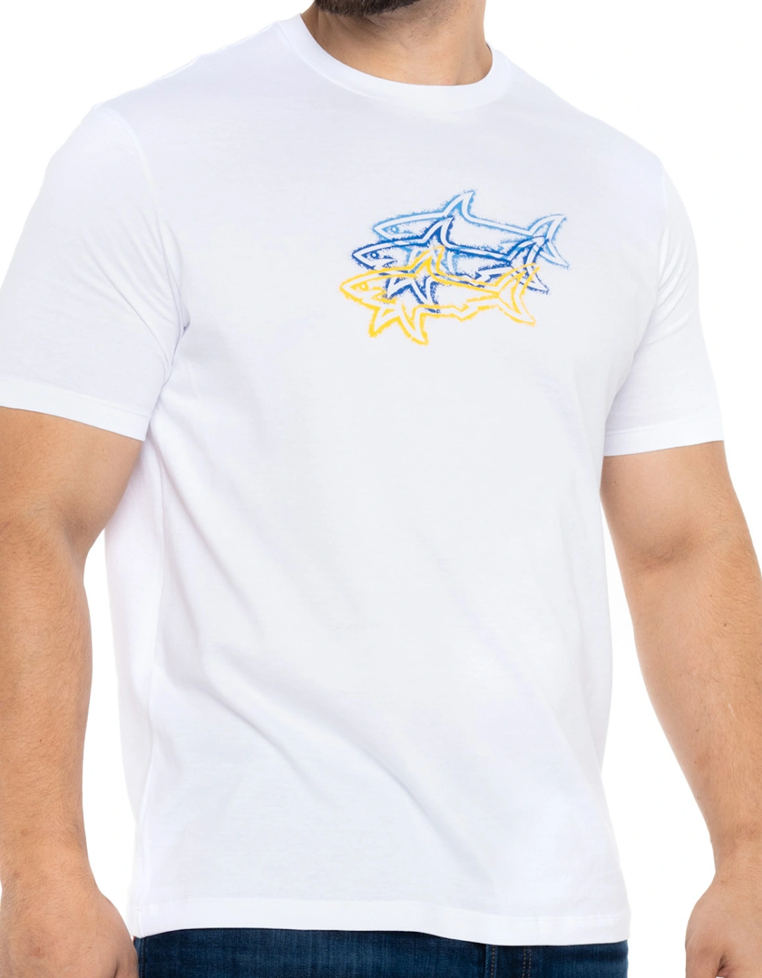 Mens Triple Shark Print T-Shirt (White)