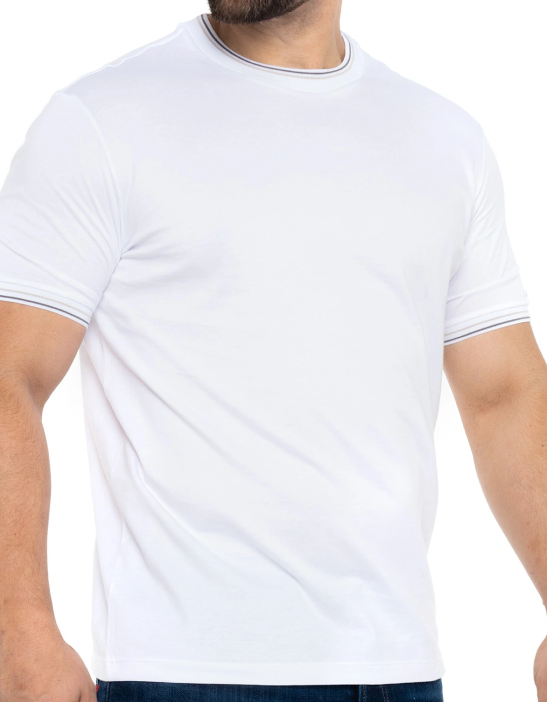 Mens Tipped Neck T-Shirt (White)