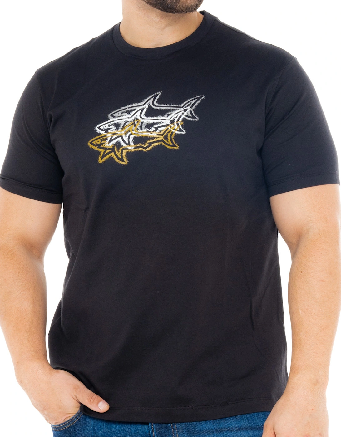 Mens Triple Shark Print T-Shirt (Black)