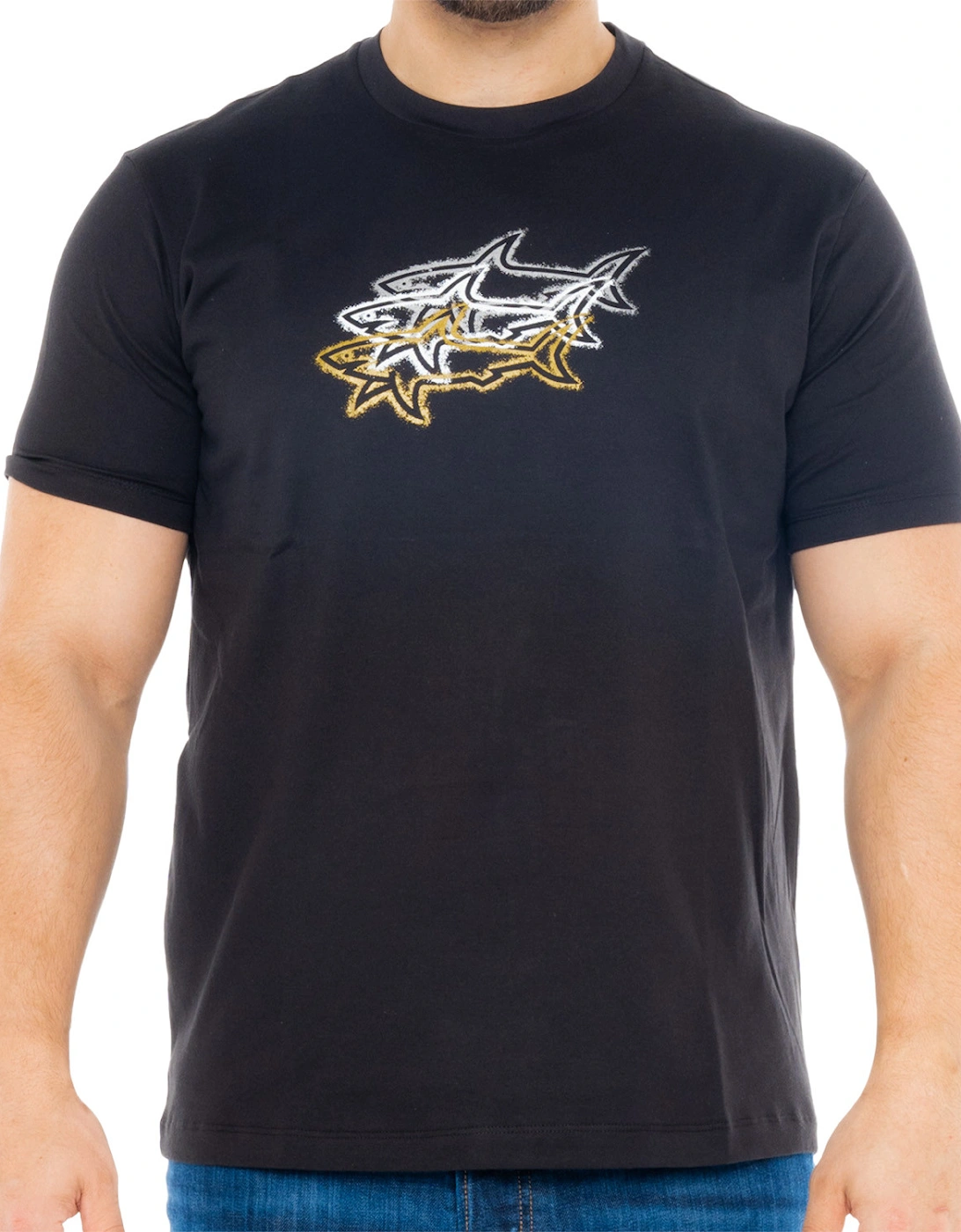 Mens Triple Shark Print T-Shirt (Black), 8 of 7