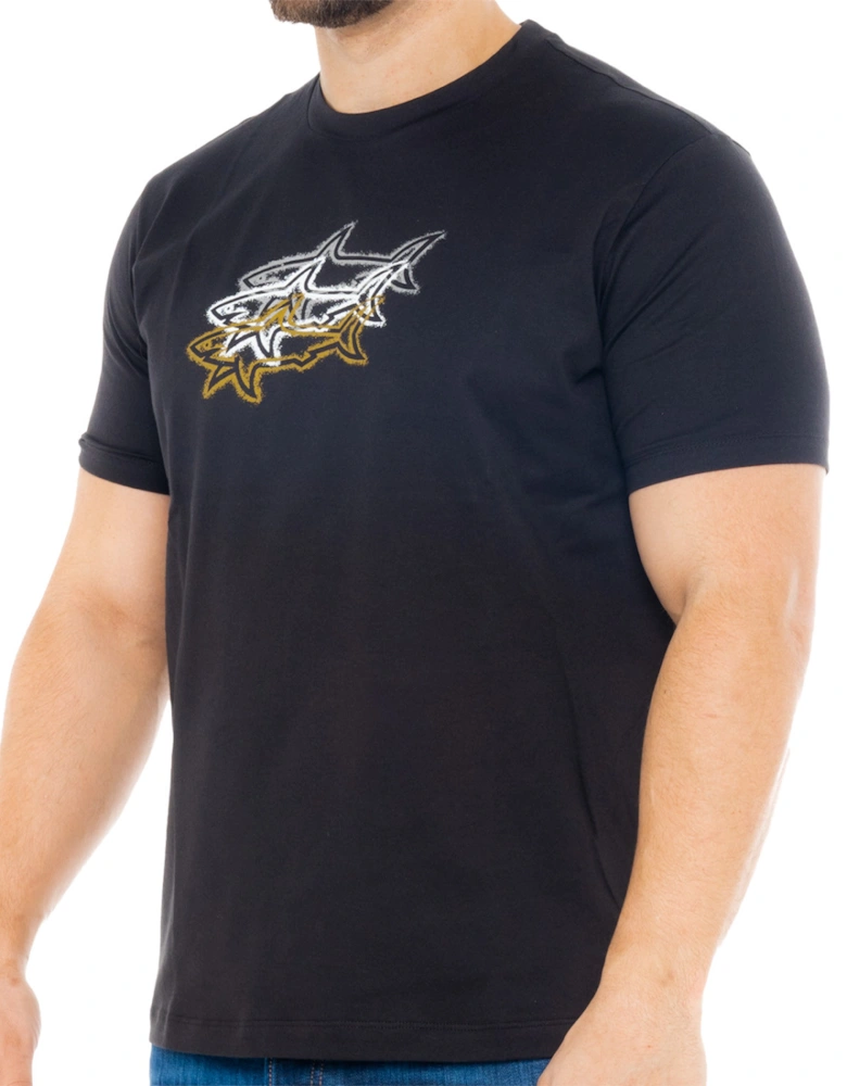Mens Triple Shark Print T-Shirt (Black)