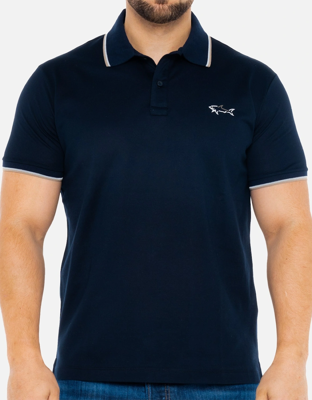 Mens Tipped Collar Reflex Polo Shirt (Navy), 8 of 7