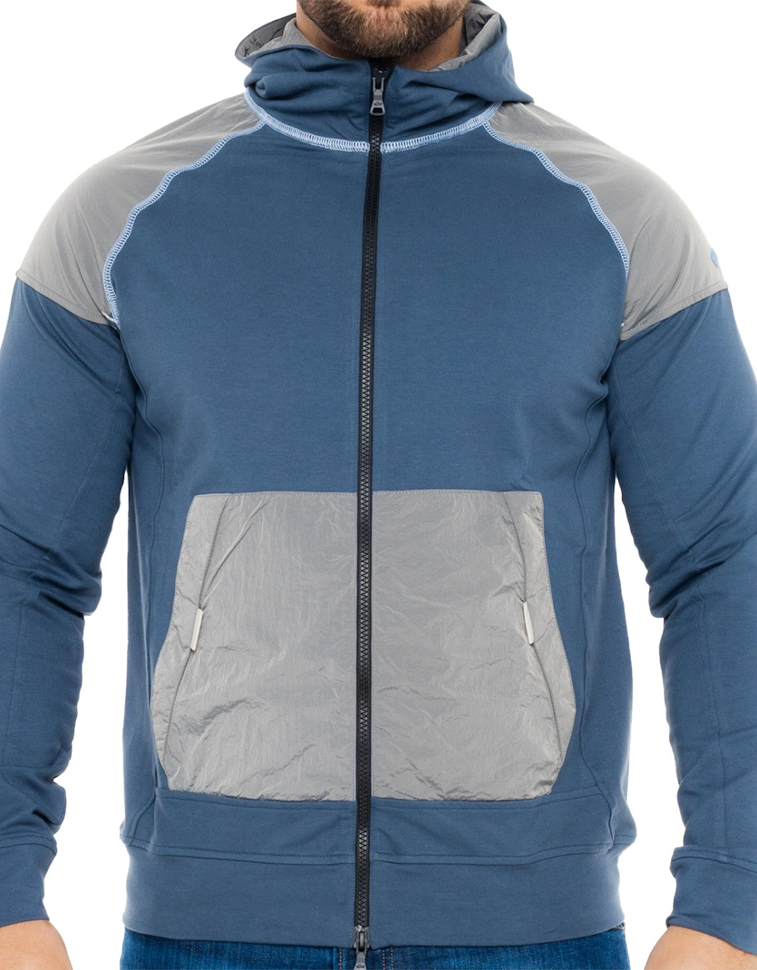 Mens Hooded Full Zip Sweatshirt (Blue/Grey), 8 of 7