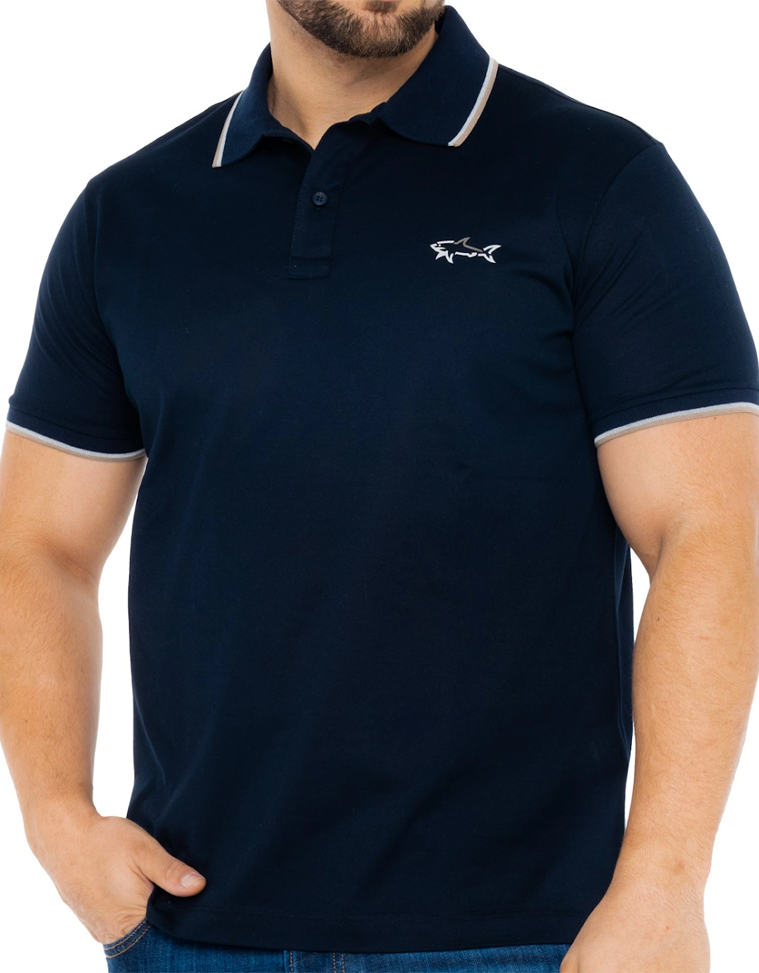 Mens Tipped Collar Reflex Polo Shirt (Navy)