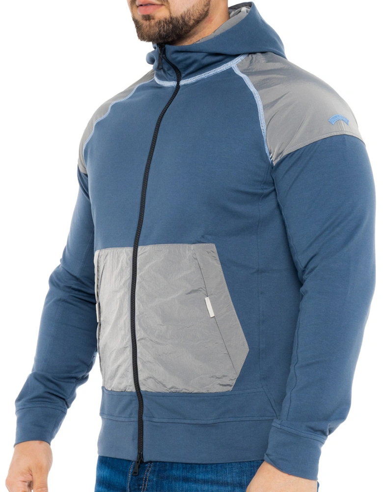 Mens Hooded Full Zip Sweatshirt (Blue/Grey)