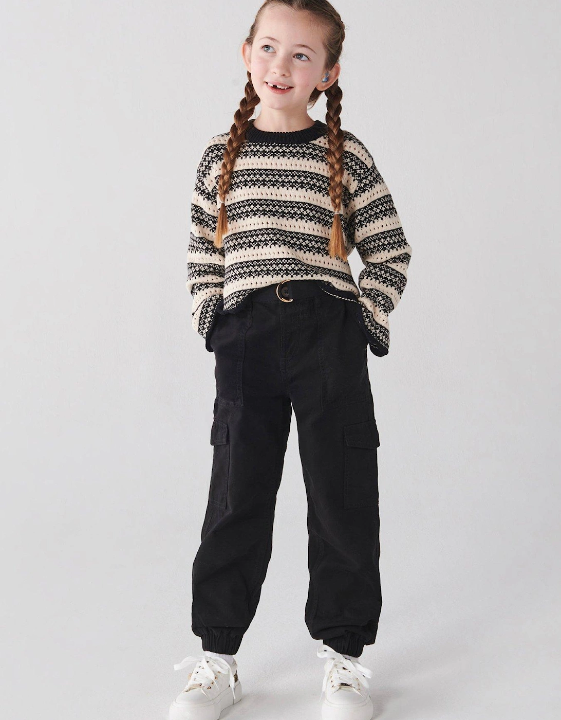 Girls Belted Cargo Trousers - Black