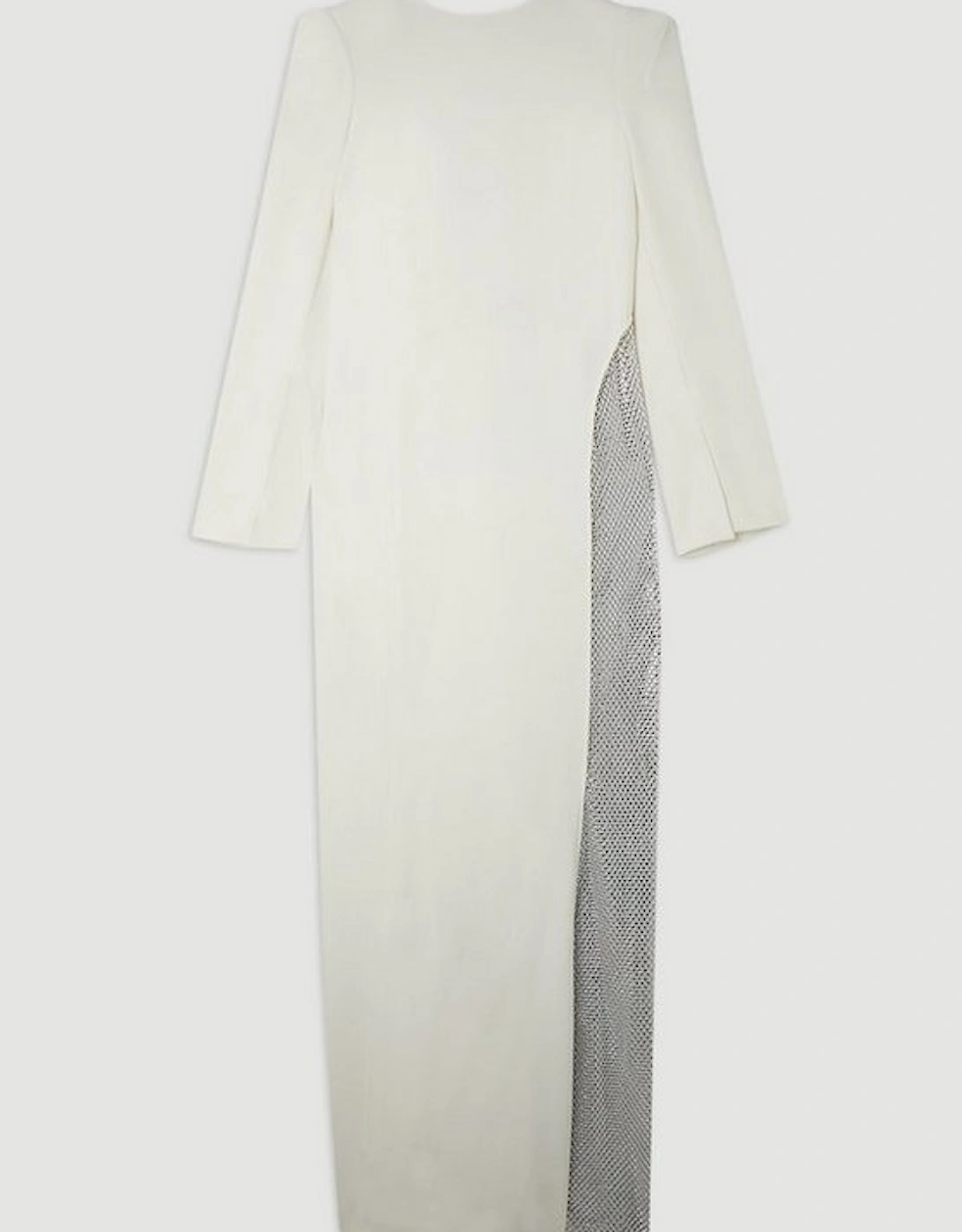 Viscose Woven Panelled Crystal Mesh Maxi Dress