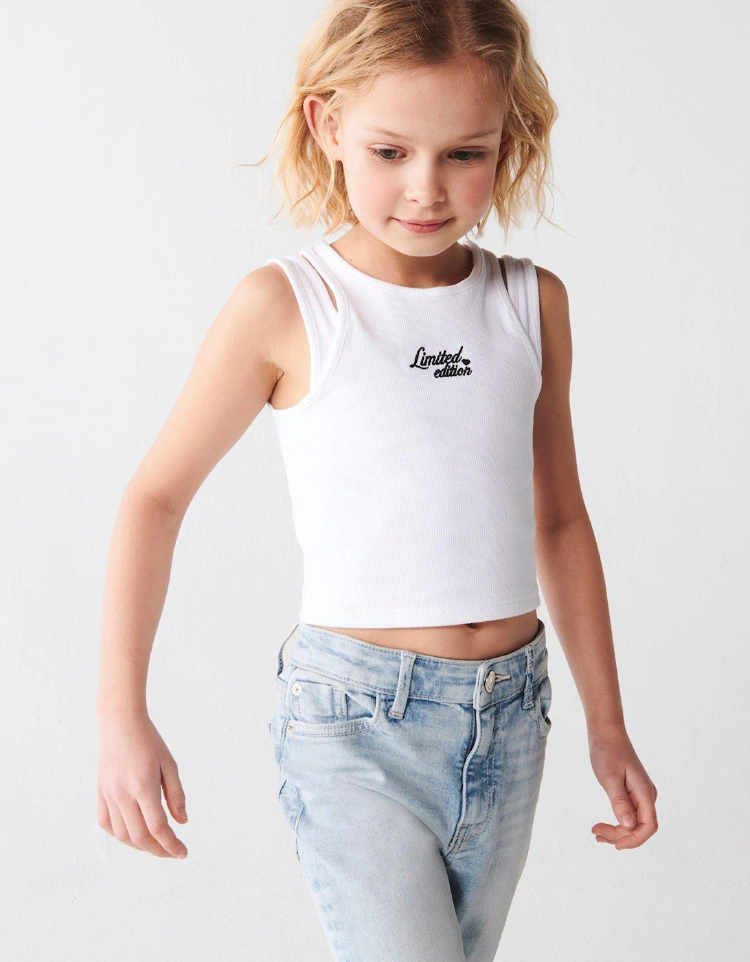 Girls 2 In 1 Ribbed Tank Top - White