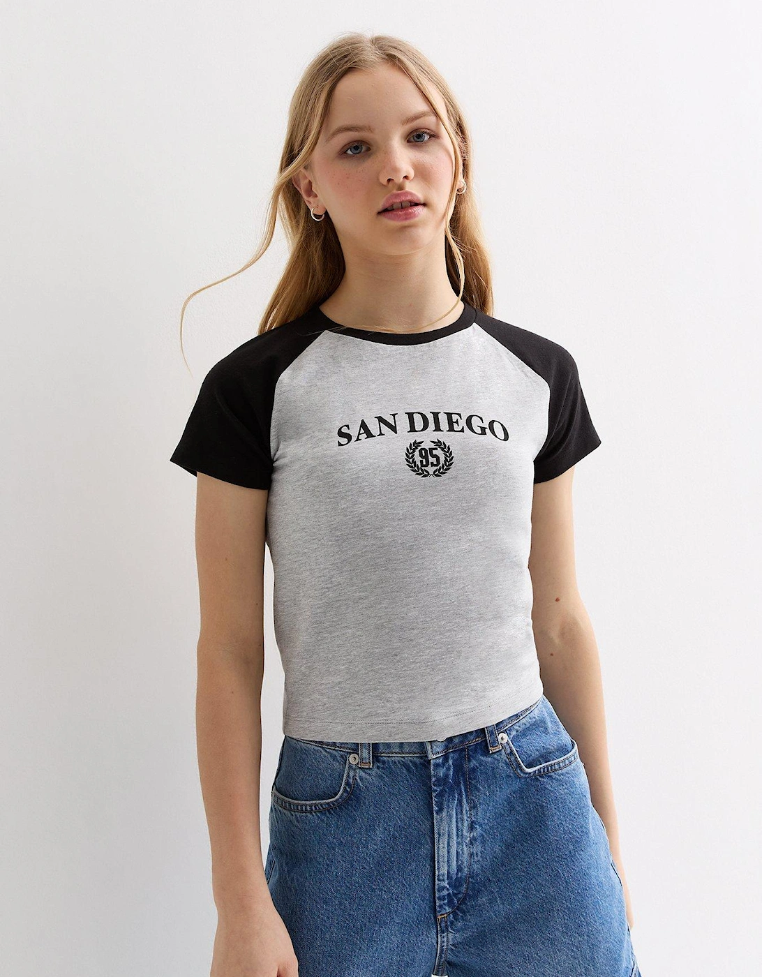 Girls Black San Diego Logo Raglan T-Shirt, 3 of 2