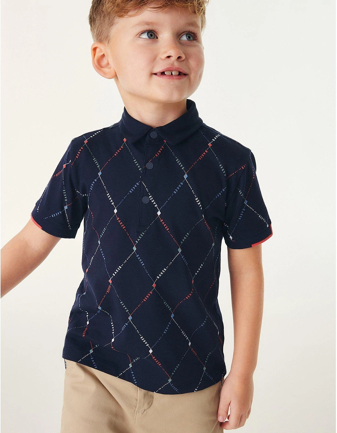 Boys Navy All Over Print Polo Shirt, 6 of 5