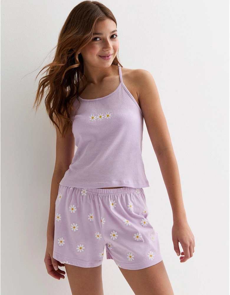 Girls Lilac Daisy Print Cami Pyjama Set