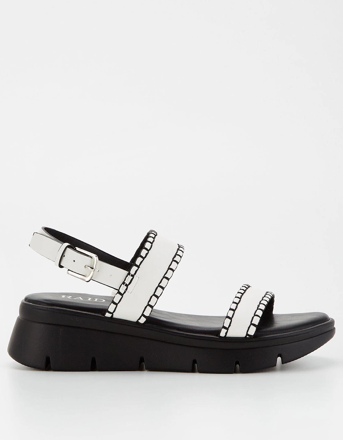 Irie Stitch Detail Wedged Sandal - Black & White, 7 of 6