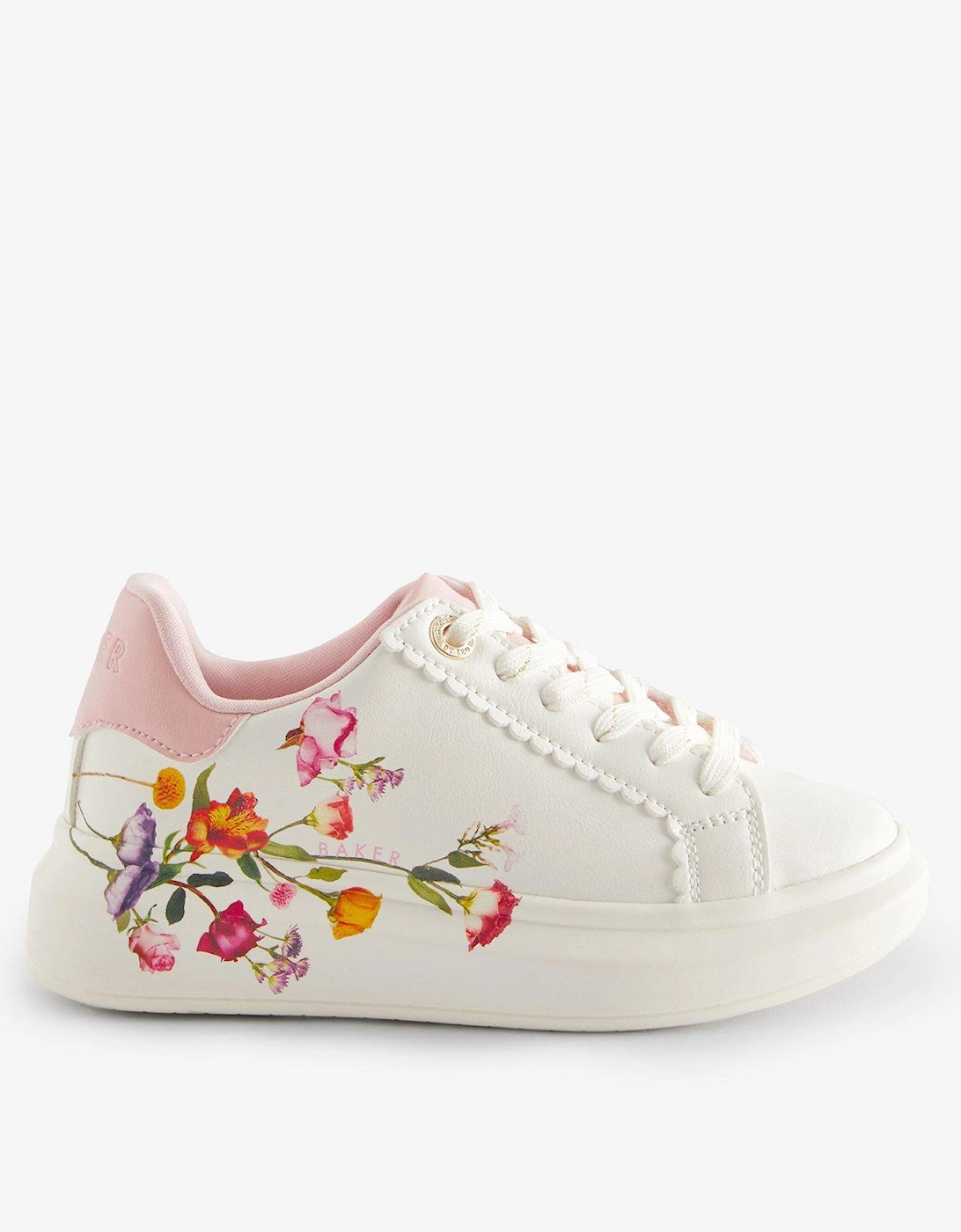 Older Girls Floral Chunky Trainer - White, 7 of 6