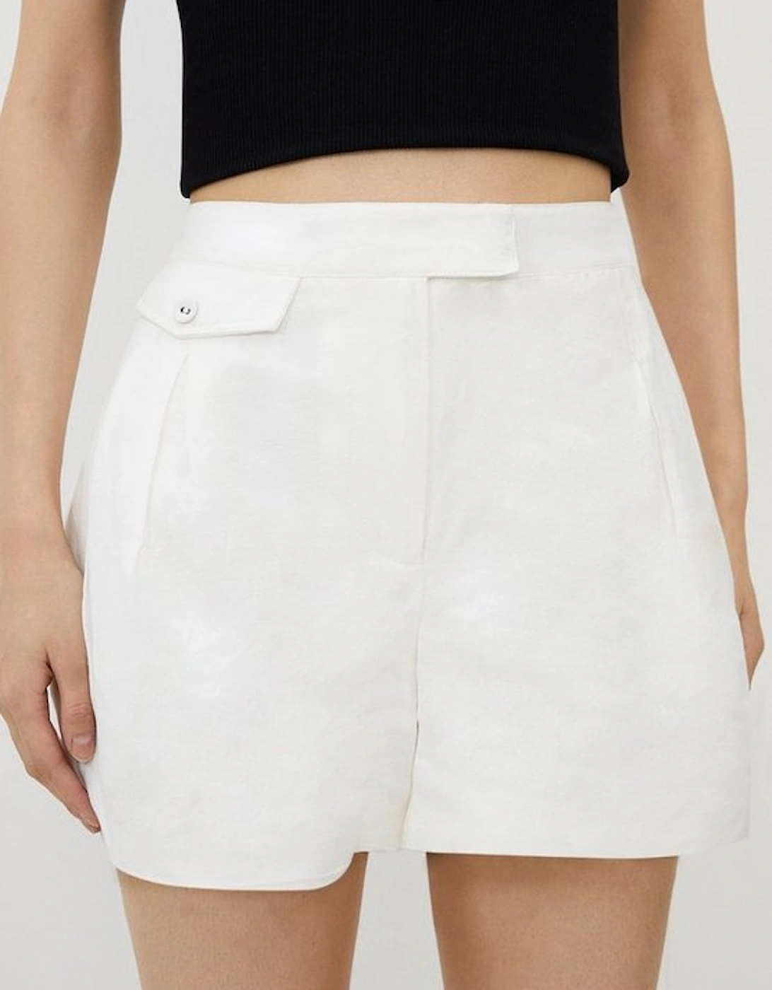 Viscose Linen Buckle Detail Shorts