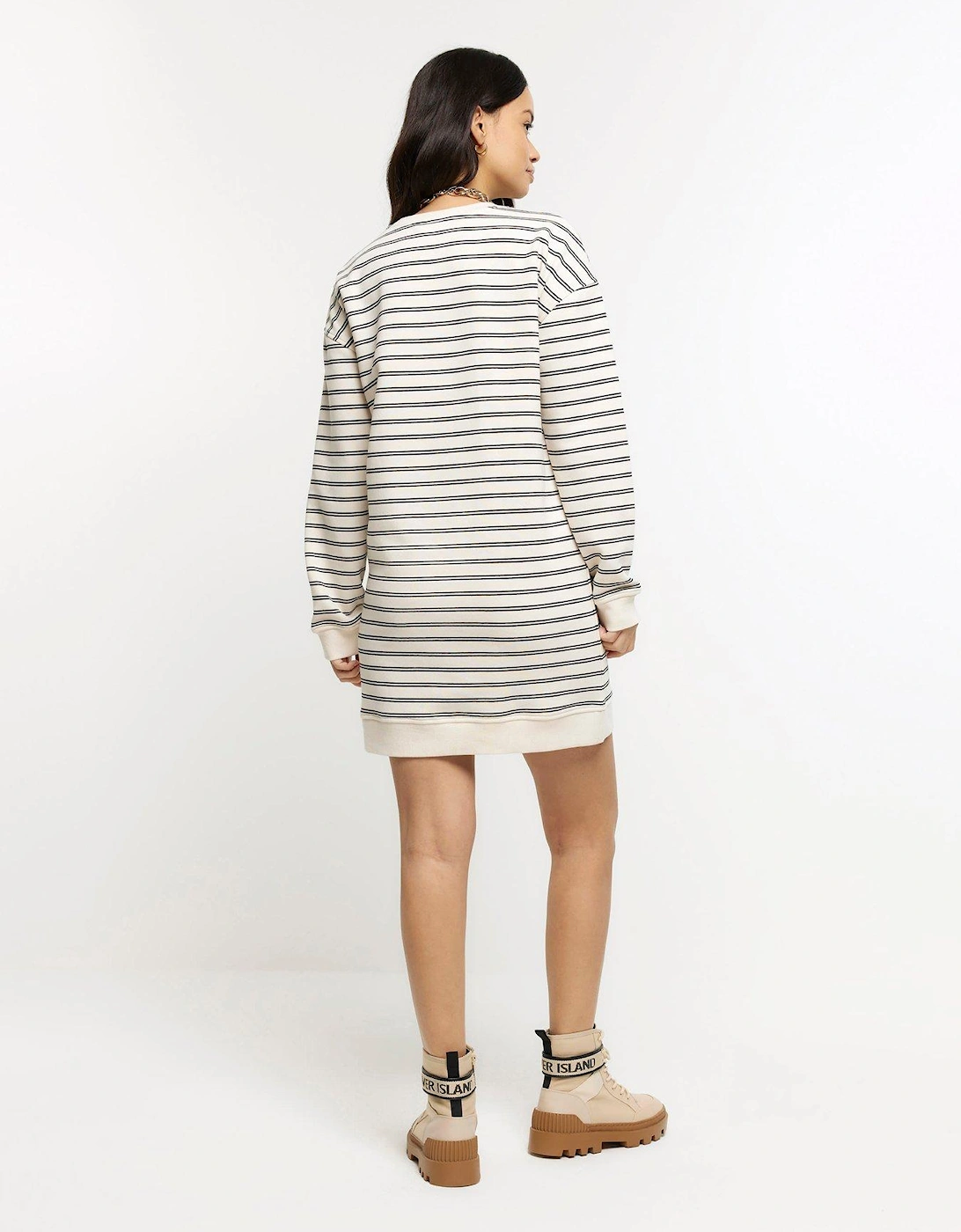 Button Detail Sweat Dress - Cream