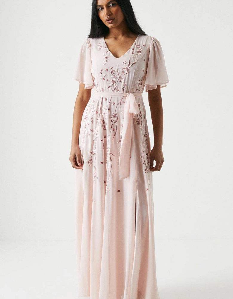 Petite Premium Floral Embroidered Bridesmaids Maxi Dress