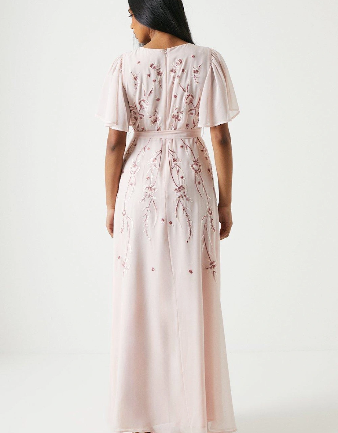 Petite Premium Floral Embroidered Bridesmaids Maxi Dress