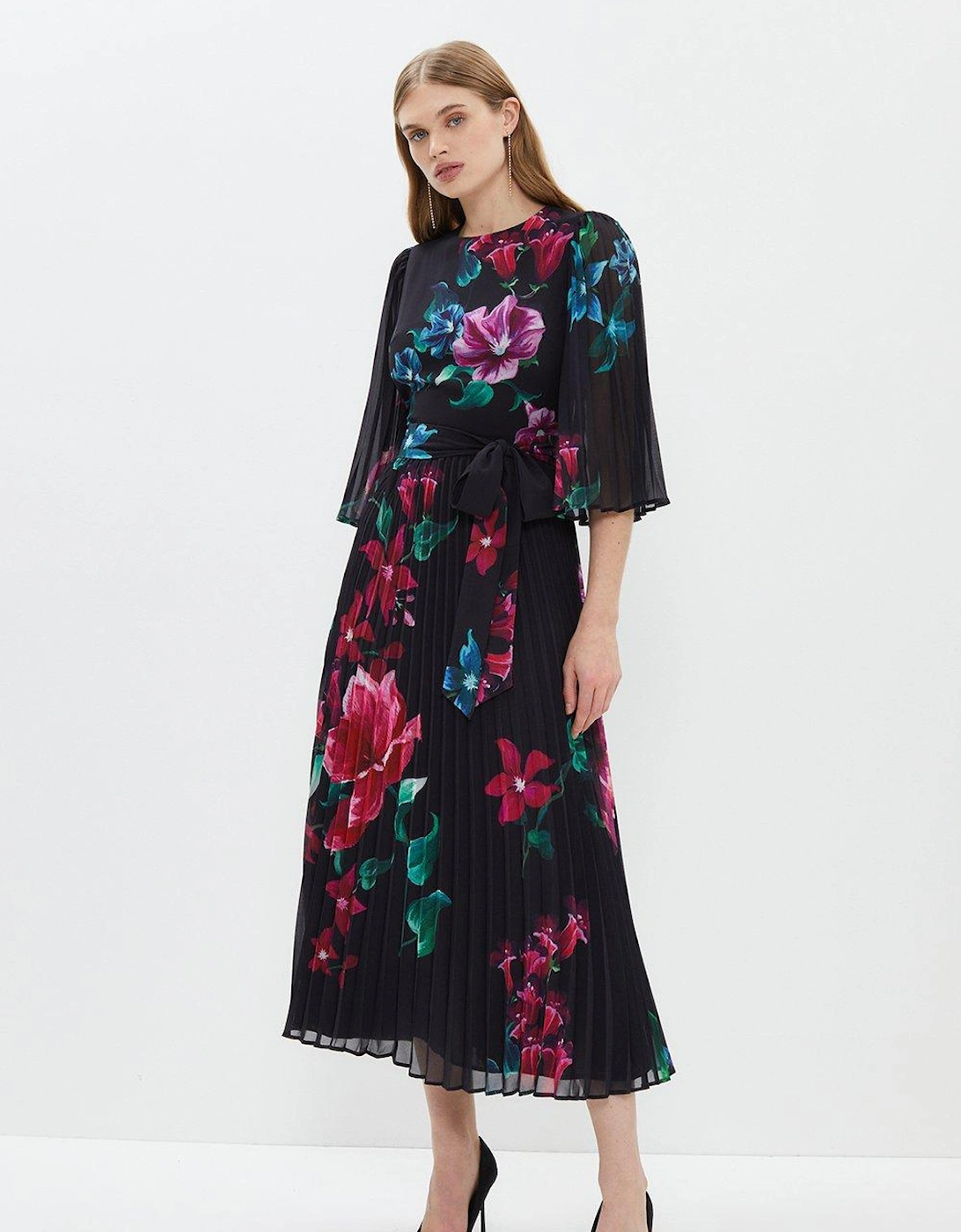 Floral Print Pleated Midi Dress, 5 of 4