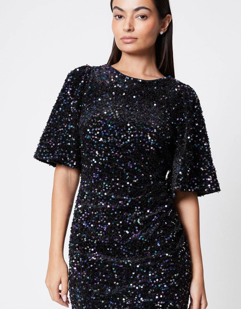 Sequin Flare Sleeve Midi Dress